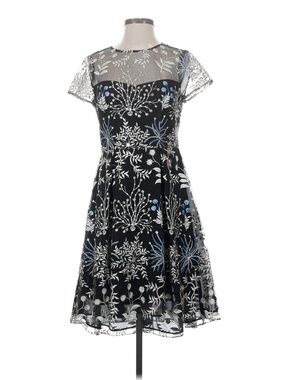 Adrianna Papell Black Midi Dress with White & Light Blue Embroidery